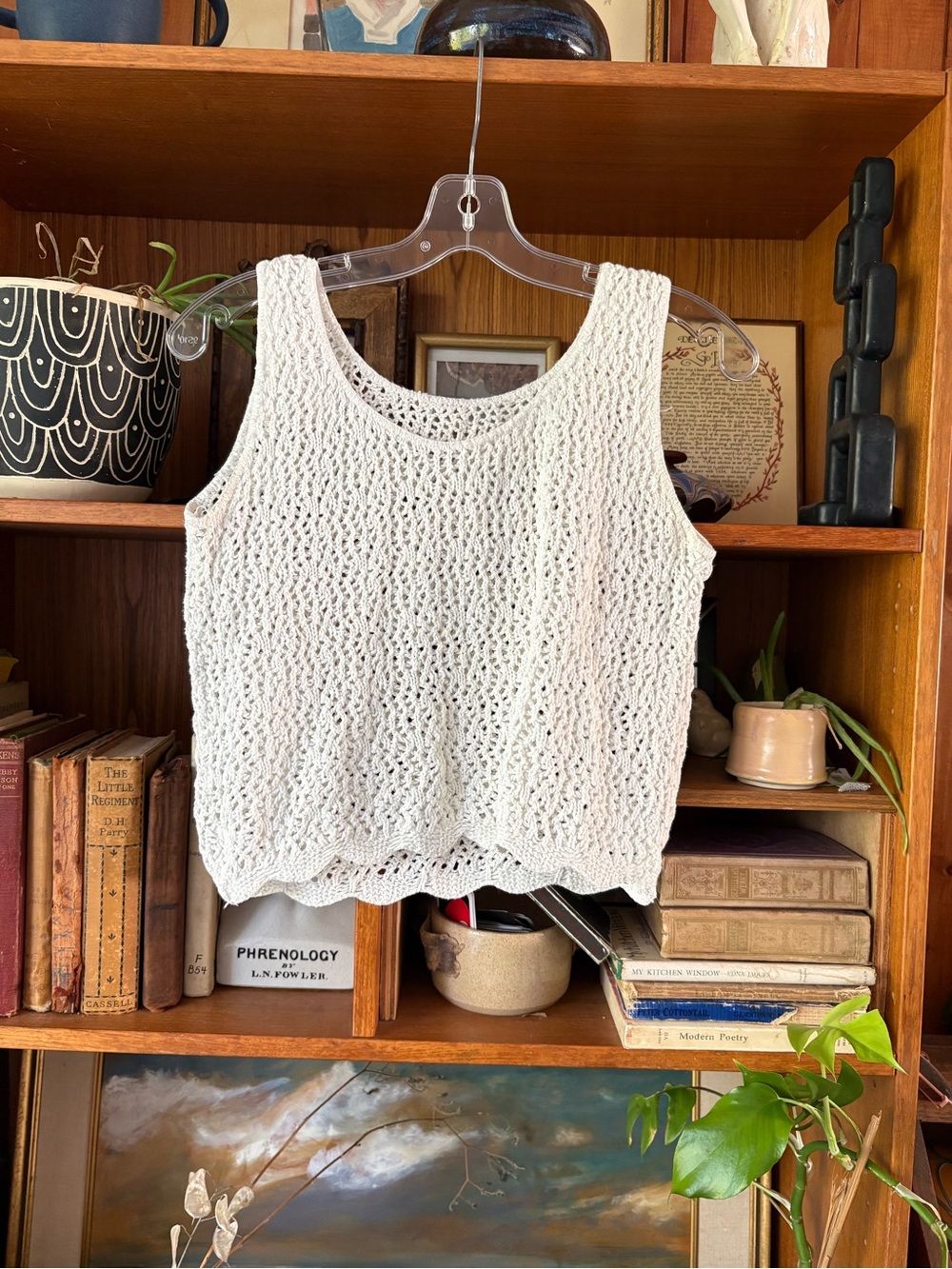 Handmade CottageCore Vintage White Crochet Knit Top S